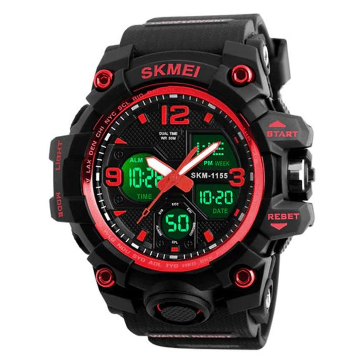 Daraz Pk Skmei 1155b SKMEI 1155B Black PU Dual Time Sport - Main Image