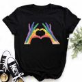 Maycaur New Finger Heart T Shirt Women Tops Korean Ulzzang Graphic Tees Women Fashion Women's T Shirts 90s Girls Black Shirt.