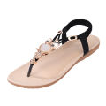 Women Flip Flops Design Flat Heel Beaded Beach Shoes Large-size Sandals. 