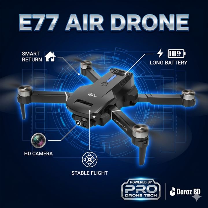 E77 Air Drone with 4K HD Dual Cameras & Built-in 2.4GHz Screen Remote, WiFi FPV, Altitude Hold & Auto-Hover, Foldable Design, 120° Wide-Angle Lens, Obstacle Avoidance, Gesture Control & One-Key Return – RC Quadcopter Toy Gift (Kids & Beginners)