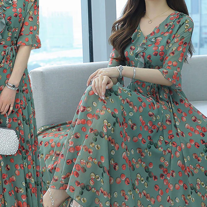 New%20Dot%20print%20Stylish%20womens%20high%20quality%20One%20Piece%20long%20dress,%203D%20screen%20print%20-%20Image%205