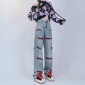 Embroidered straight-leg jeans women's summer and autumn 2024 new plus-size pear-shaped figure shows thin high-waisted loose wide-leg pants.