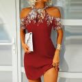 Women Hollow Out Mini Dress Summer Casual Halter Short Sleeve Party Dress Printing Plus Size 3XL Elegant Female Dress Vestidos.