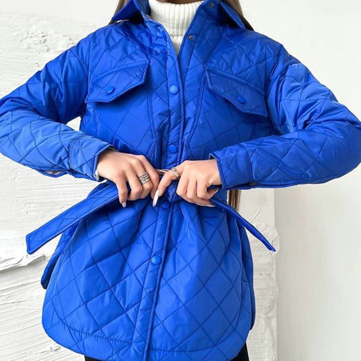 SHUJIN%20Plaid%20Quilted%20Jacket%20Women%20Loose%20Thin%20Puffer%20Parkas%20Coat%20Vintage%20Belted%20Outwear%20Autumn%20Winter%20Ladies%20Oversize%20Coat%20-%20Image%205