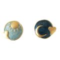 S925 Silver Pin Korean Vintage Sun Moon Stud Earrings Feminine Asymmetrical Earrings Geometric Circle Heart-Shaped Earrings. 