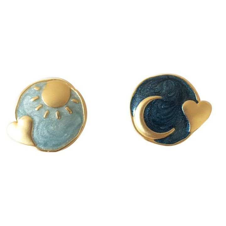 S925%20Silver%20Pin%20Korean%20Vintage%20Sun%20Moon%20Stud%20Earrings%20Feminine%20Asymmetrical%20Earrings%20Geometric%20Circle%20Heart-Shaped%20Earrings%20-%20Image%205