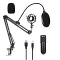HXSJ Usb 192Khz/24Bit Podcast Re-cording Microphone Kit Professional Condenser Studio Broadcasting Mic With Stand Flat Head Microphone. 