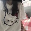 Printed Summer Student New Hello Kitty Wide T T-shirt Bow Japanese Style Cartoon Cute kt Loose Short Sleeve White Women =.