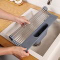 Kitchen Rolling Dish Drainer Roll Up Dish Drying Rack Over The Sink kitchen accessories,storage organization Foldable bowl shelf.