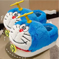 Doraemon Winter Cartoon Cotton Slippers Cute Stitch Plush Slides Home Flat Flip Flops Warm Floor Slippers Cute Soft Women Shoes.