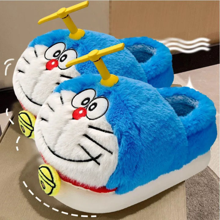 Doraemon Winter Cartoon Cotton Slippers Cute Stitch Plush Slides Home Flat Flip Flops Warm Floor Slippers Cute Soft Women Shoes
