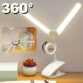 360° Flexible Table Lamp Double Head LED Clip lamp Study Reading Light Rechargeable Clamp Desk Light for Bedroom Office Dorm. 