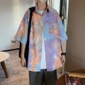 Tie-Dyed Gradient Color Short-Sleeved Shirt Men's Shirt Summer Trendy Fashion Coat Japanese Hong Kong Style Thin Ruan Handsome Shirt. 