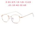 Anti-blue Light Anti-radiation Computer Prescription Glasses Frame Women Metal Rose Gold Short-sight Eyewear 0 -0.5 -0.75 To -6.