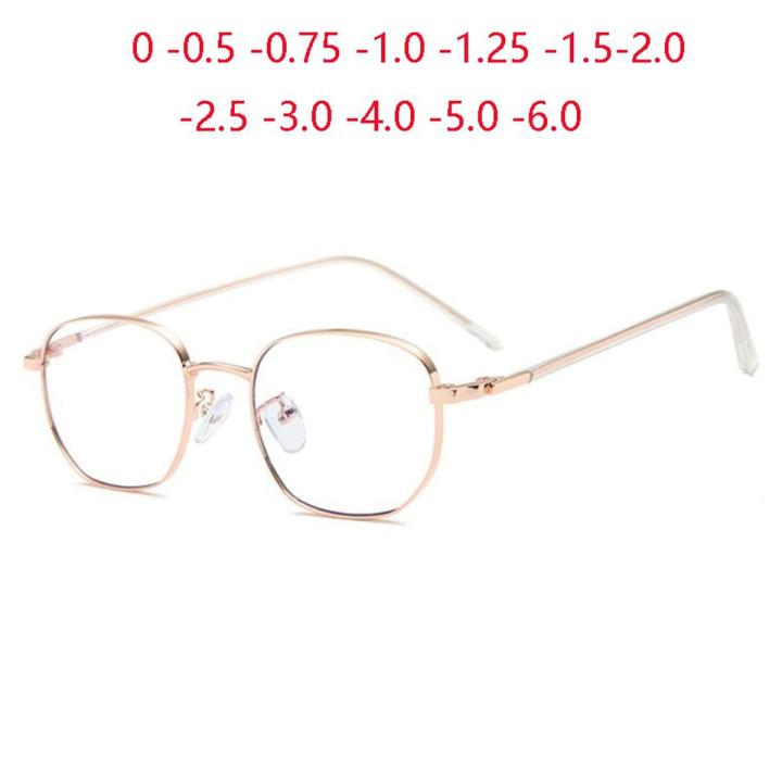 Anti-blue Light Anti-radiation Computer Prescription Glasses Frame Women Metal Rose Gold Short-sight Eyewear 0 -0.5 -0.75 To -6