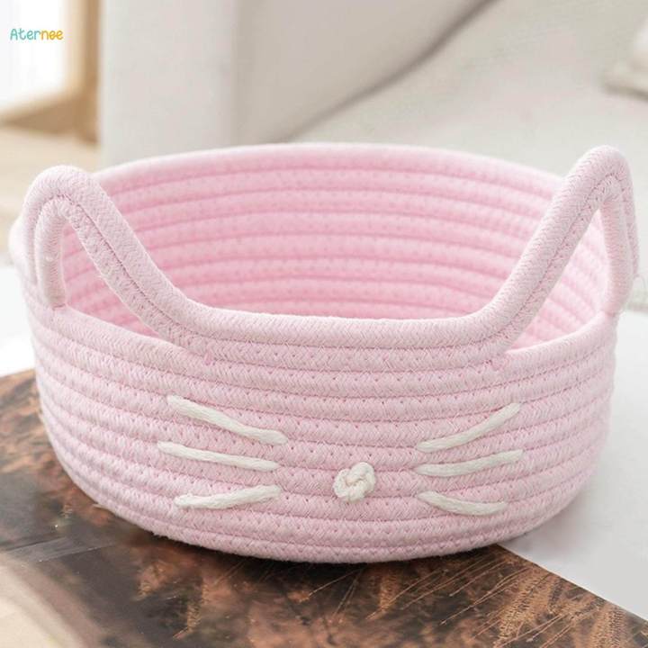 Cartoon Cat Cotton Rope Basket Ornament Home Decor Kitten Shape Storage Basket for Hotel Dressing