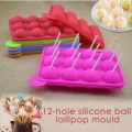 12 Holes Round Ball Lollipop Mold Bakery Silicone Mold Non-stick Dome Chocolate Cake Mould With Sticks for Candy Ice DIY Maker. 