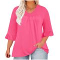 Elegant Ease: Women’s Plus Size Ruffle V-Neck Tops for Summer Style.