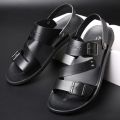 Fashion Comfortable Men's Sandals Solid Color Open Toe Mens Leather Sandals 2023 New Slippers Beach for Male Leather Footwear. 