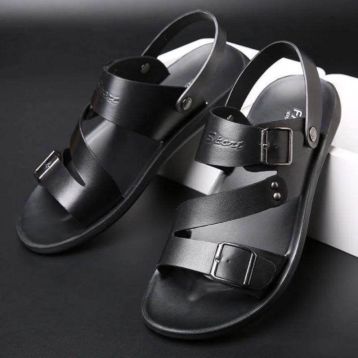 Fashion%20Comfortable%20Men's%20Sandals%20Solid%20Color%20Open%20Toe%20Mens%20Leather%20Sandals%202023%20New%20Slippers%20Beach%20for%20Male%20Leather%20Footwear%20-%20Image%204