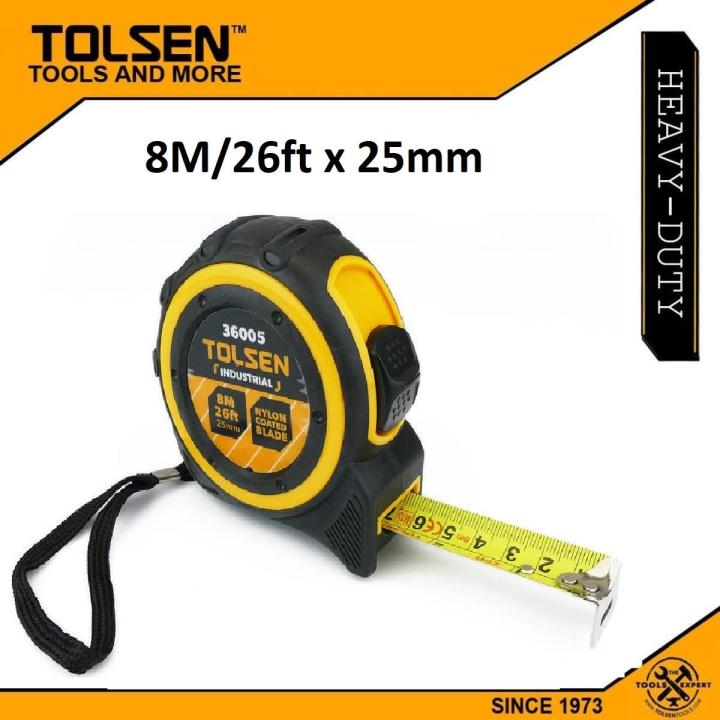 TOLSEN Measuring Tape 8M 26FT with Nylon Coated Blade Industrial TPR Handle 36005