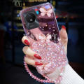 For VIVO Y02 Case Shiny Ring Cases Glitter Soft Transparent Butterfly Casing for VIVOY02 Back Cover + Free Crystal Chain. 