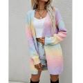 Korean Fashion Cardigan Women Colorful Rainbow Sweater Gradient Loose Long Coat Knitwear Autumn Winter Clothes Sueters De Mujer.