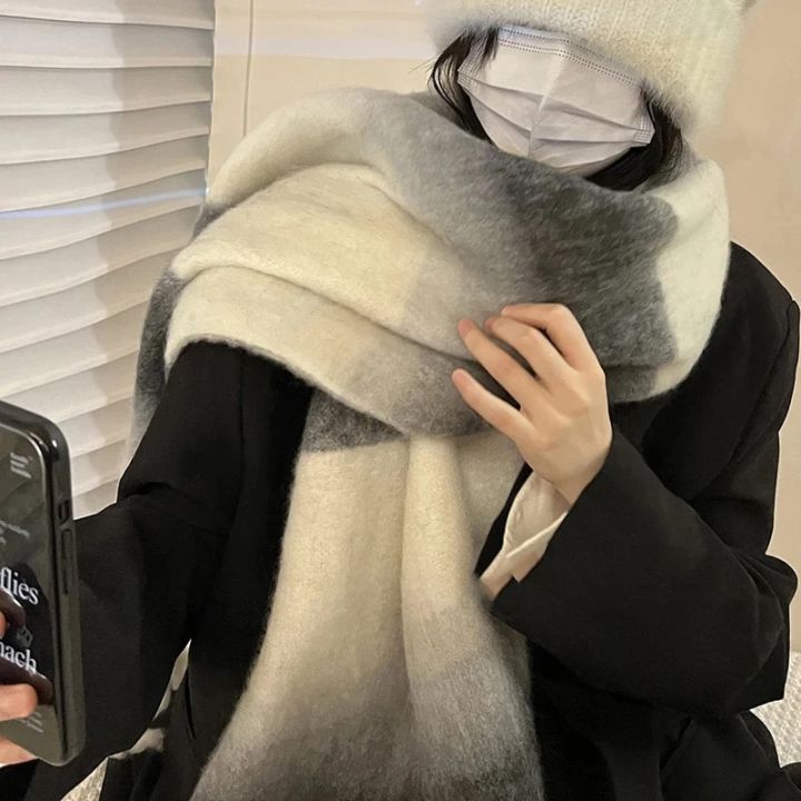 Winter Thickened Cashmere Scarf for Women Colorful Striped Plaid Scarf Large Soft Warm Shawl Fashion New Winter Accessories