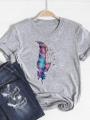 Print T Shirt Short Sleeve Flower Vintage Cute 90s Summer Top Fashion Clothes Women Clothing Gray Basic Tee Graphic T-shirt. 