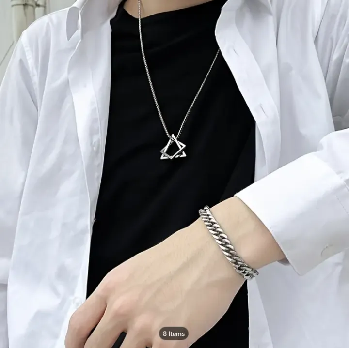 Square Triangle Male for Men Stainless Steel Modern Trendy Geometric ...