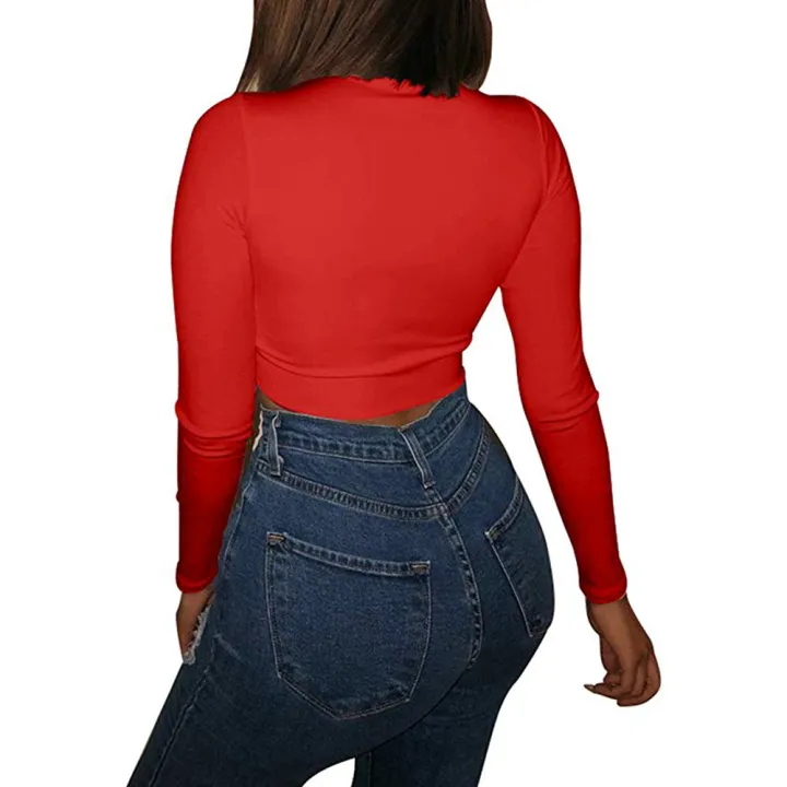 Womens%20Basic%20Top,%20Long%20Sleeve%20Mock%20Neck%20Solid%20Color%20Slim%20Fit%20Crop%20Stretchy%20Blouse%20Tee%20-%20Image%205