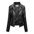 Women Faux Leather Jacket Stylish Women's Slim Fit Faux Leather Jacket with Stand Collar Long Sleeves Zipper Placket for Thin.