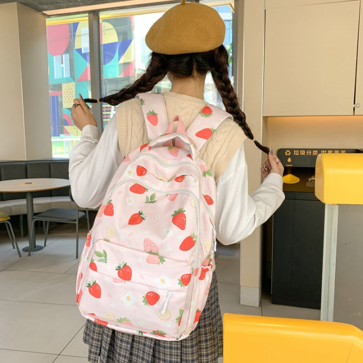 2024%20New%20Double%20Backpack%20Casual%20Backpack%20College%20Student%20Girl%20Middle%20School%20High%20School%20School%20Bag%20Strawberry%20Print%20Simple%20and%20Fashionable%20-%20Image%202