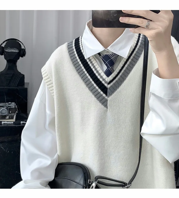 J GIRLS Oversize Sweater Vests Men Patchwork Preppy Style Couple