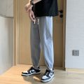 Cotton and Linen Overalls for Male Students Korean Style Trendy Summer Cropped Wide-Leg Pants Casual Loose All-Match Ankle-Tied Long Pants.