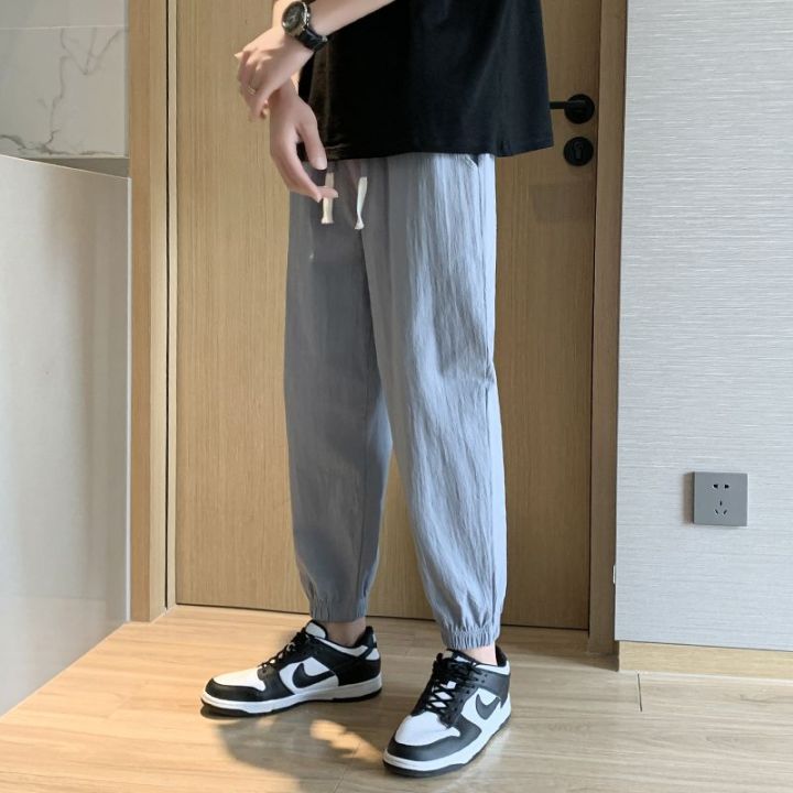 Cotton and Linen Overalls for Male Students Korean Style Trendy Summer Cropped Wide-Leg Pants Casual Loose All-Match Ankle-Tied Long Pants