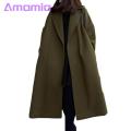 Amamia Women Fall Coat Open Stitch Windproof Women Winter Overcoat.