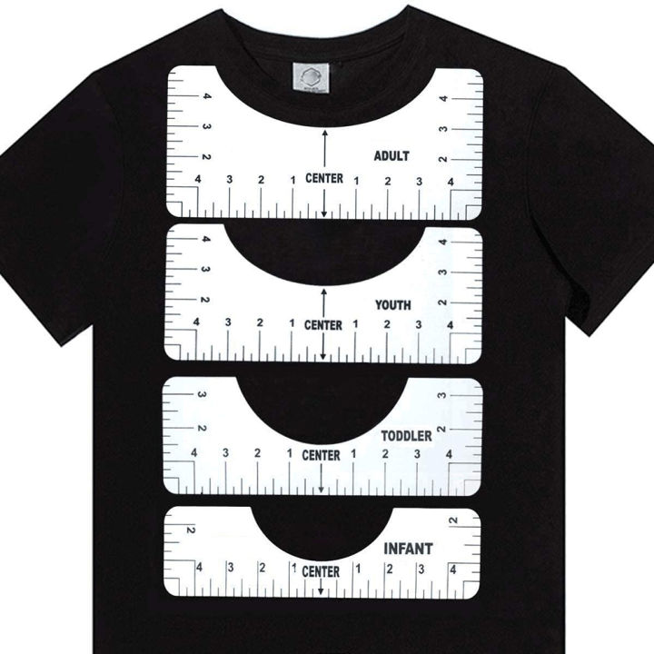 【2025 NEW】 4pcs T-Shirt Ruler Guide Shirt Alignment Tool T-Shirt Alignment Ruler with Clothing Size Chart for Adult