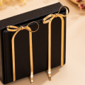 Fashion Simple Bow Gold Earrings Necklace Bracelet Set for Women Personality Trend Party Dinner Jewelry Set Accessories.