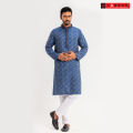 Lubnan Cotton Blue Printed Regular Fit Panjabi For Men.