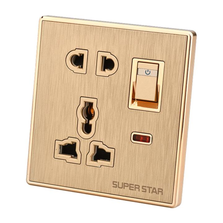 Super Star Glamour 13A 5 Pin Multi Function Combined Socket with Switch 5Pin Electrical Wall Outlet with Indicator