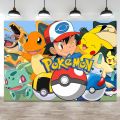Happy Birthday Party Pokemon Backdrop Decoration Kids Boy Baby Shower Pikachu Anime Photography Background Banner Vinyl Poster.