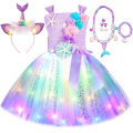 Princess Mermaid Dress for Girls LED Light Up Ocean Themed Birthday Party Tutu Dress Clothes Halloween Costume for Kids Vestidos.