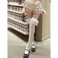 Multi-Layer Lace Stockings Milky White Ribbon Knee Socks Japanese Style lolita Girl Bow Hold-Ups. 