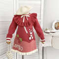 2024 Autumn/Winter New Girls' Knitted Cute Pink Strawberry Bear Baby Girl Warm Pure Cotton Pullover Dress.