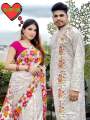 Stylish & Fashionable New Matching Best Couple Dress For Men & Women - Saree & Panjabi Combo Set - Elevate Your Style Together.