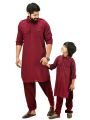 Premium Quality Maroon Color Kabli Set For Men - Merun Colour Kabil Set - Men'S Premium Quality Meroon Kabli Set - Panjabi- Linen Cotton Kabli Set For Men. 