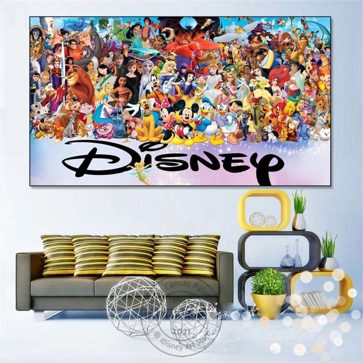 Disney Cartoon All Characters Castle Prints Wall Art Canvas Painting Poster Superheros Picture Kids Room Home Decor Best Gift