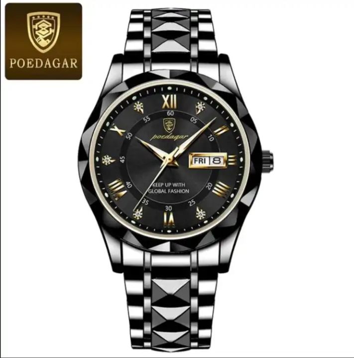 POEDAGAR Top Brand Luxury Man Wristwatch Waterproof Luminous Date Week Men Watches Stainless Steel Quartz Men's Watch