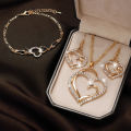 DY Romantic Wedding Party Pendant Necklace Earrings and Bracelet Jewelry Set for Women Gift Box Heart Diamond Crystal Zinc Alloy.